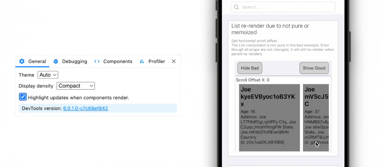 Location of the "highlight updates" setting, next to a recording of the live render overlay